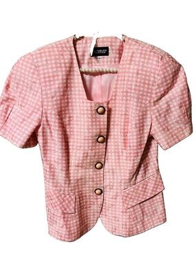 Suitables Petites Women Pink/ White Floral Gin Skirt Suit Size 10 4 Button Lined